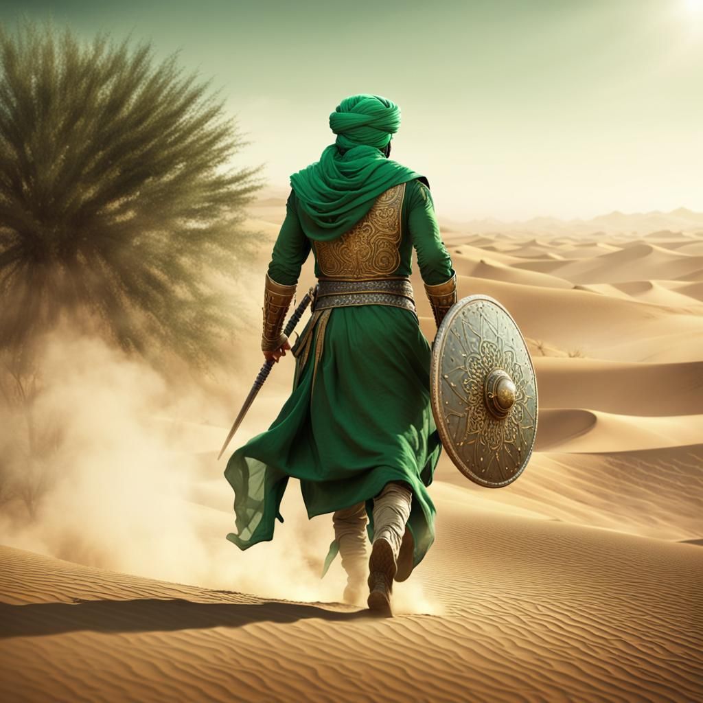 Rear View of an Arabian Warrior in Desert