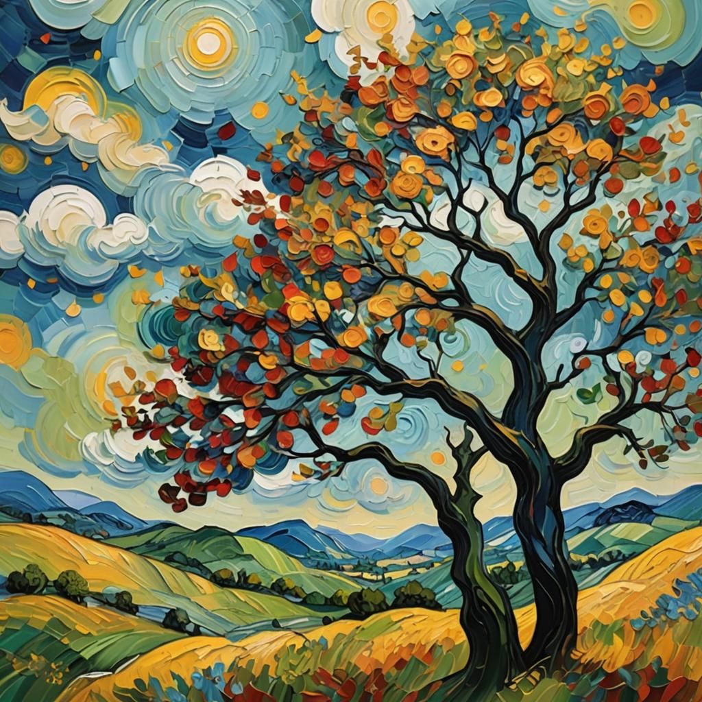 Abstract Oil Painting in Vibrant Impasto Style