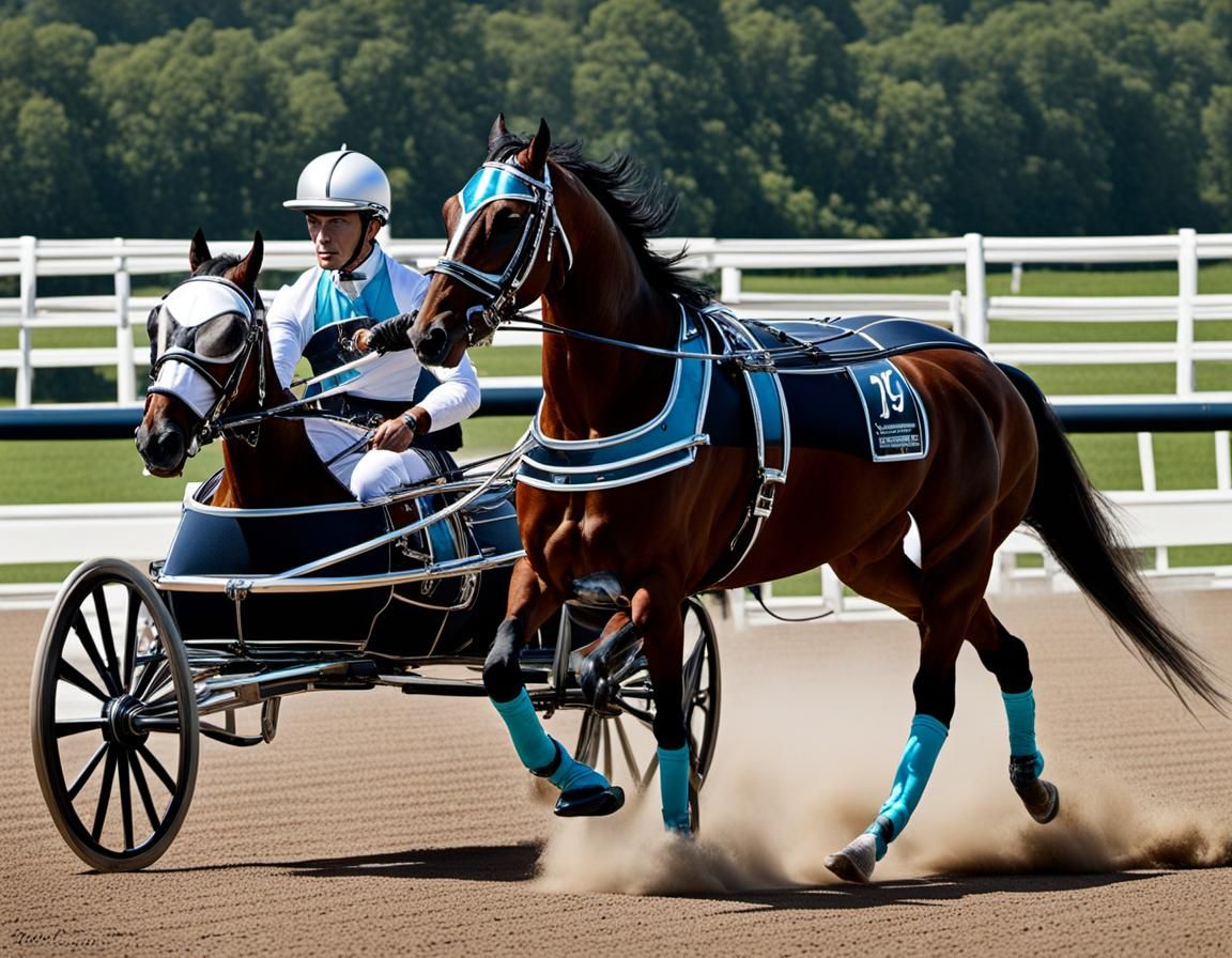 Chrome Horse and Sulky in Cyberpunk Style