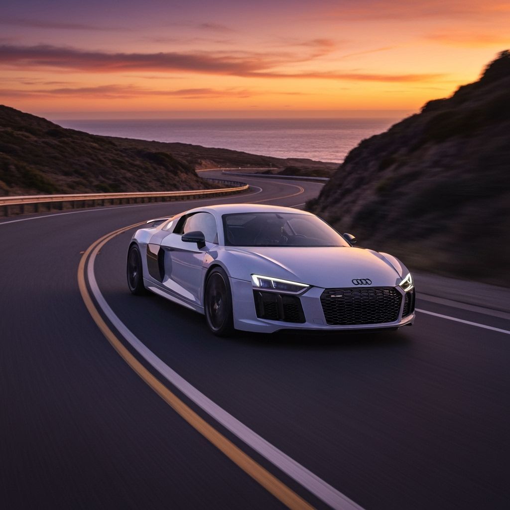 Audi R8 Races Coastal Road at Twilight