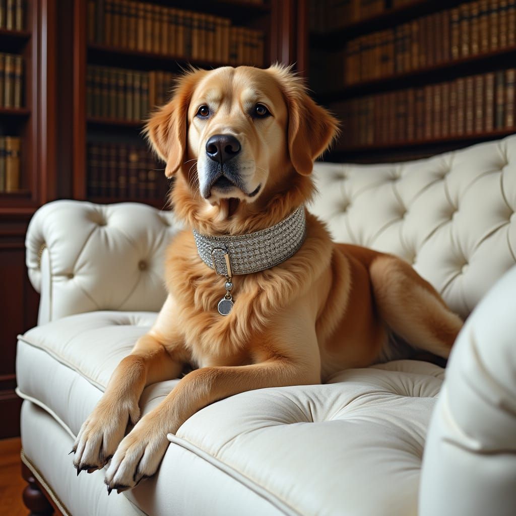 Majestic Golden Retriever in Opulent Study Setting