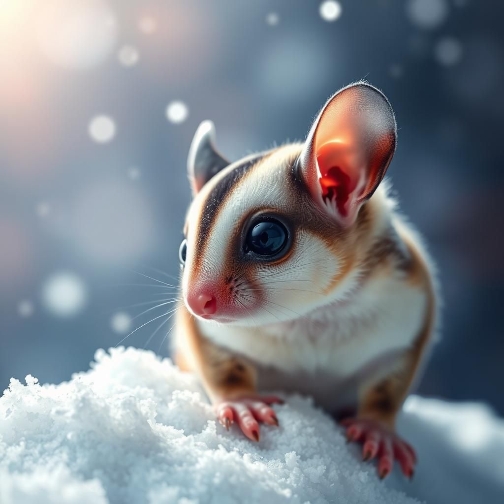 Hyperrealistic Baby Sugar Glider in Snow