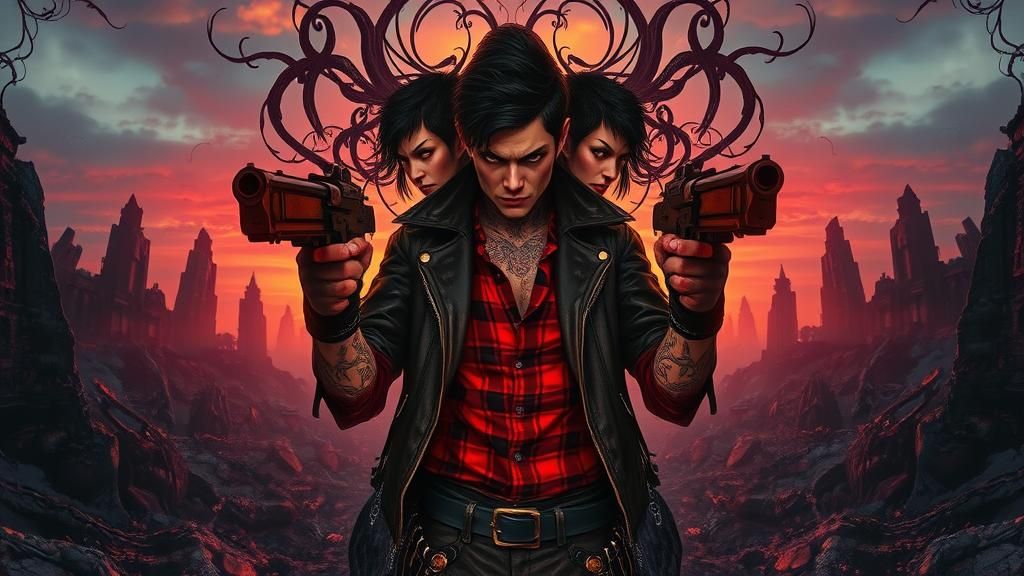 Punk Rocker in Post-Apocalyptic Cityscape