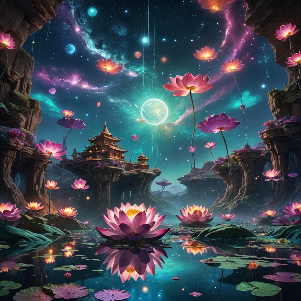 Glowing Cosmic Lotus Reflecting Underground Galaxies