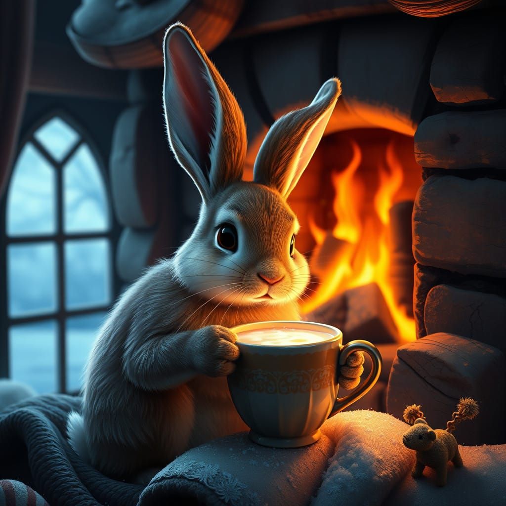 Whimsical Winter Wonderland with a Hot Chocolate Loving Bunn...