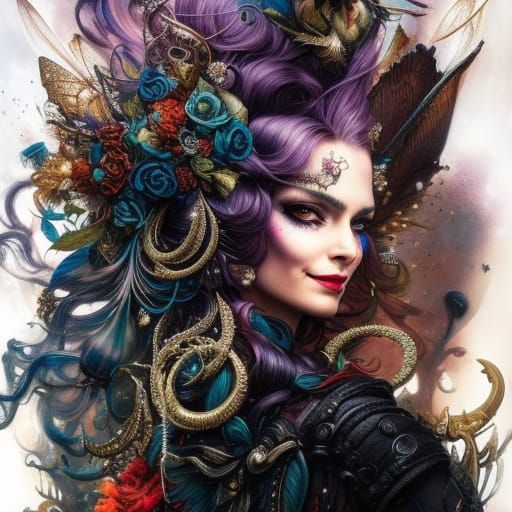 Intense Evil Fairy Queen Portrait in Fractal Art Style