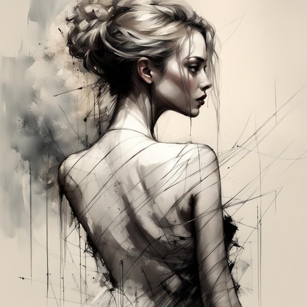 Natural Woman in Chaotic Crosshatch Sketch