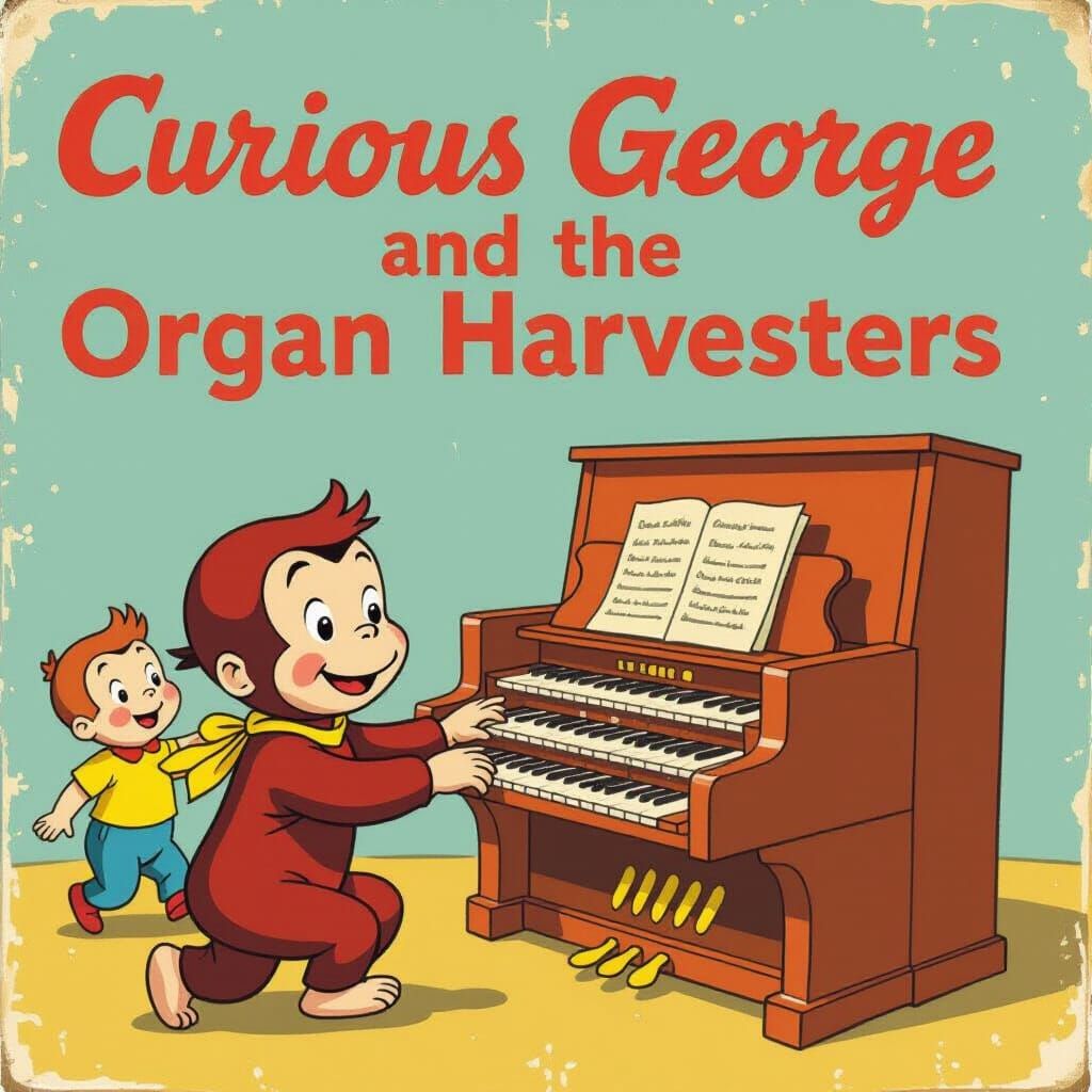 Vintage Book Cover: Curious George and the Organ Harvesters