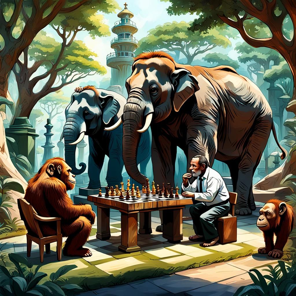 Orangutan Chess Master at the Zoo: Concept Art