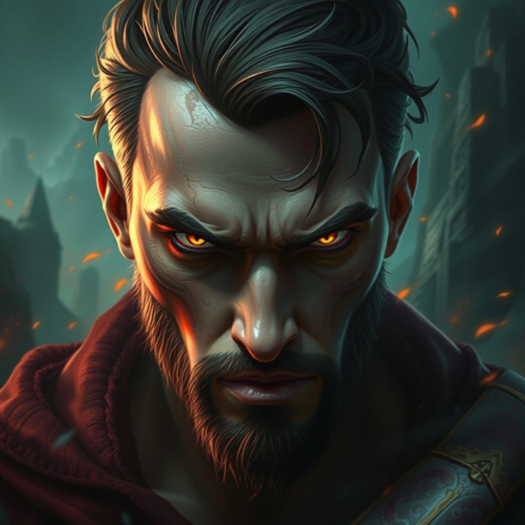 Fiery-Eyed Man in a High-Fantasy Digital Painting