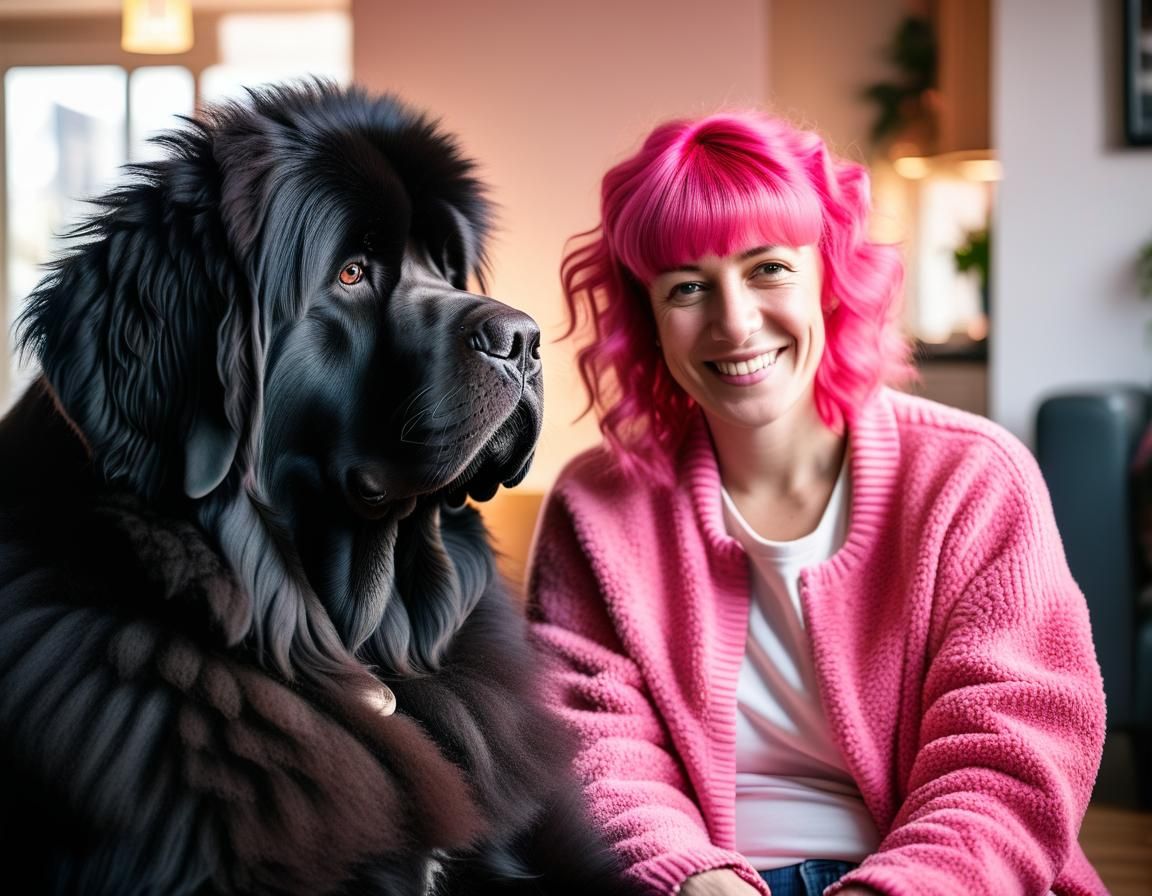 Woman with Dog in Cozy Apartment, Candid Photography