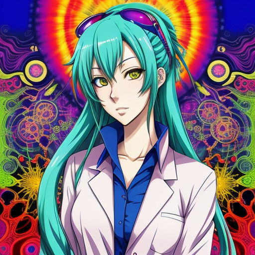 Spectacular Anime Chemist in Vibrant Psychedelic Colors