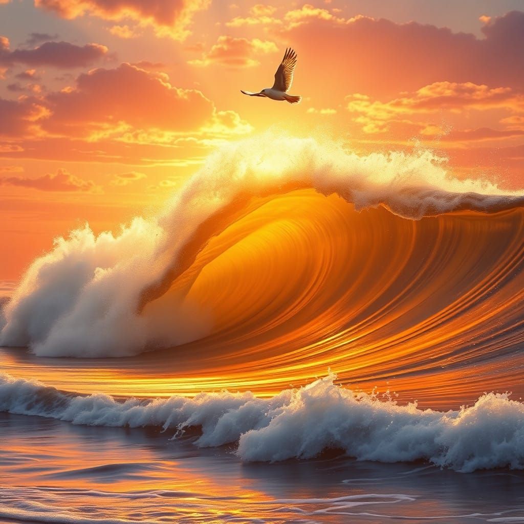 Majestic Sunset Wave in Golden Light