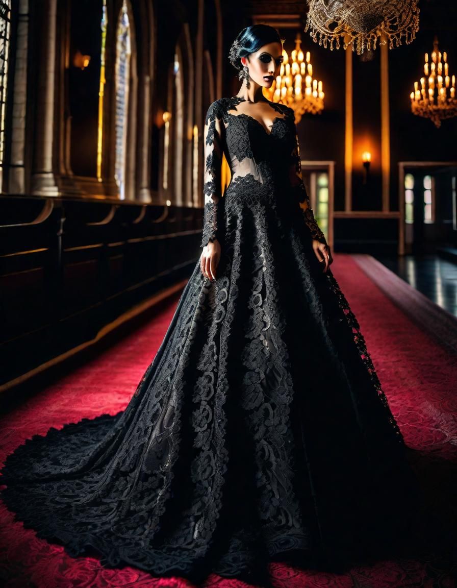 Intricate Lace Goth Wedding Dress in HDR