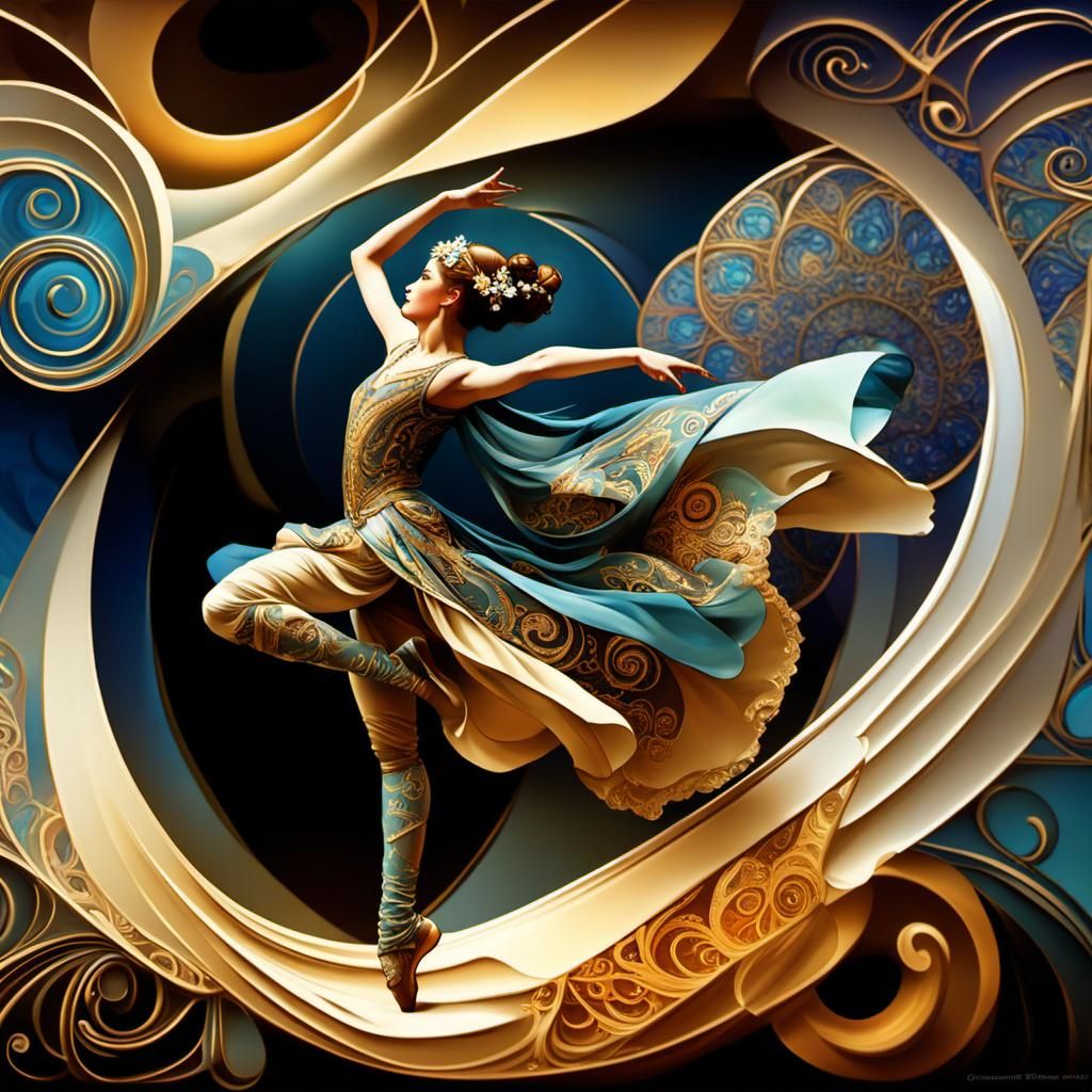 Dancer in Art Nouveau Style with Fractal Curves