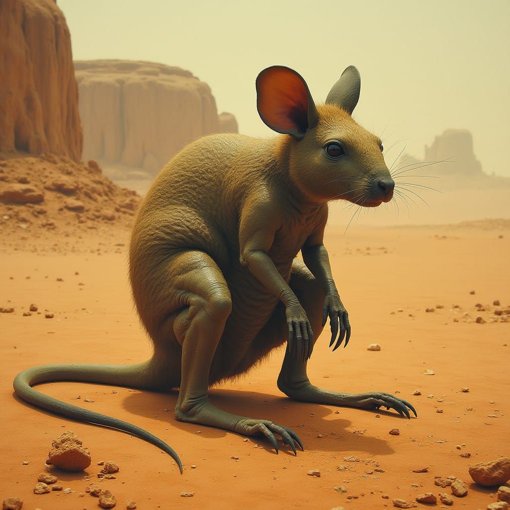 Kangaroo Mouse in Armored Desert Armor, Hyper-Realistic Art