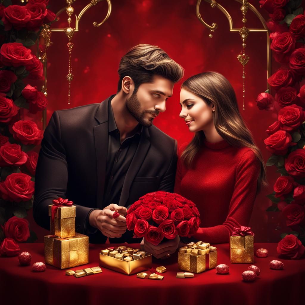 Valentine's Day Gift: Roses and Chocolates in Hyperrealism