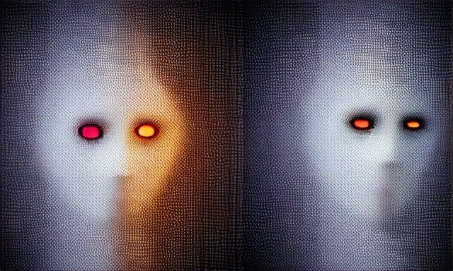 Realistic Glitching Silhouette with Glowing Eyes