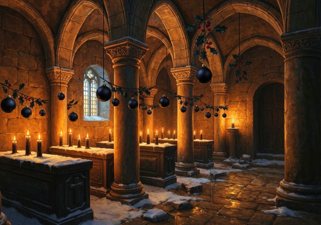 Medieval Crypt Christmas Oil Painting