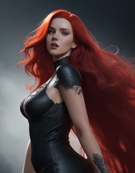 Voluptuous Woman with Red Hair in Splash Art Style