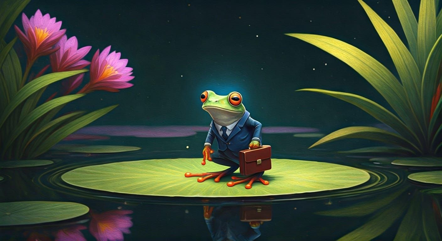 Bioluminescent Frog in Suit, Art Nouveau Style