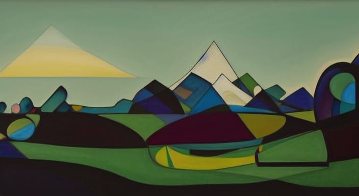 Vibrant Mountains in Kaleidoscopic Landscape with Graphic Sc...