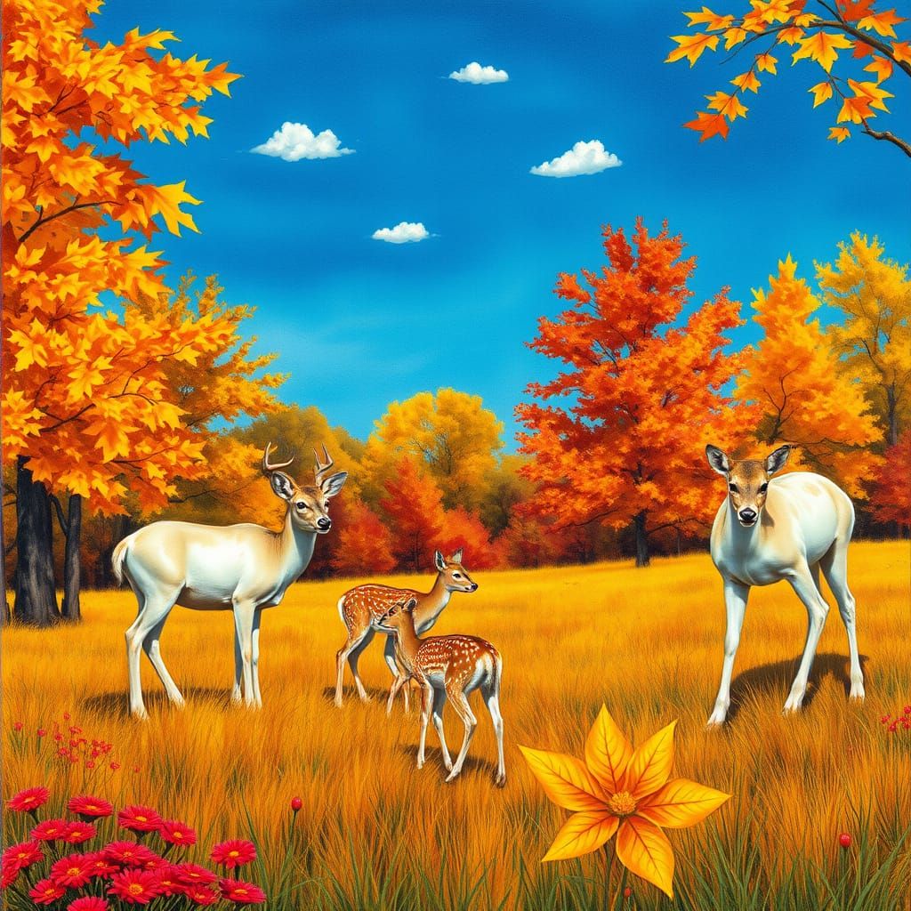 Deer in Autumn Field, Alcohol Ink Art