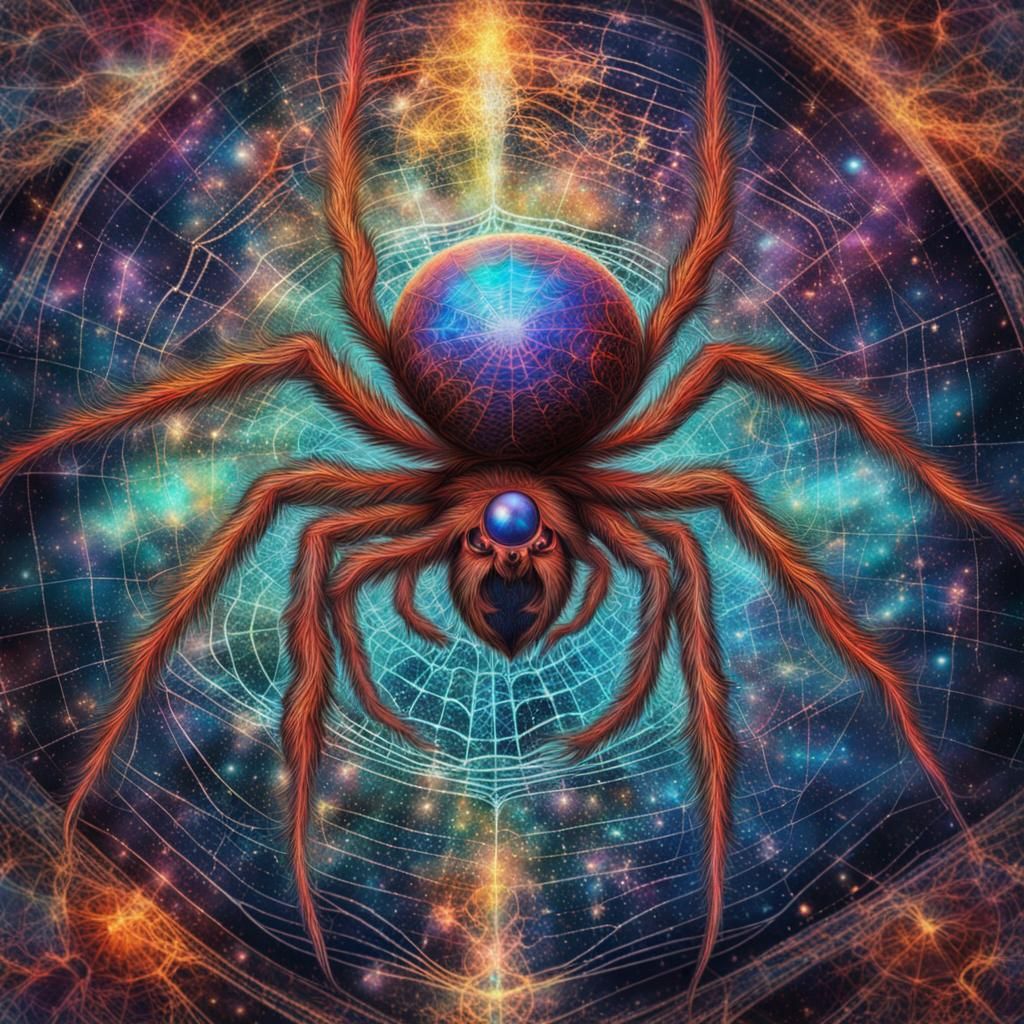 Cosmic Supernatural Spider in Holographic Illustration