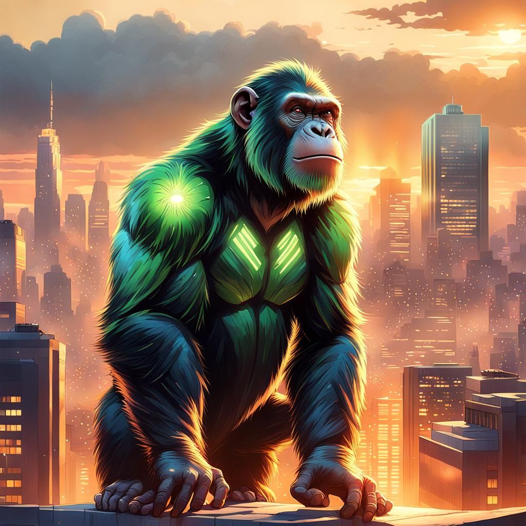 Giant Chimp on Coruscant Rooftop at Sunset