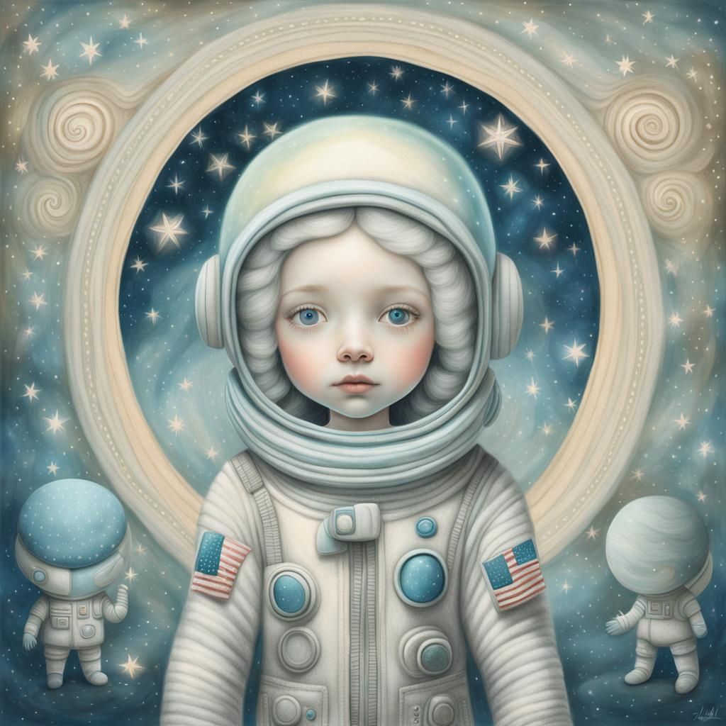 Surreal Astronaut Portrait in Nicoletta Ceccoli Style