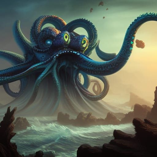 Ghost Kraken Rising: Detailed Fantasy Concept Art
