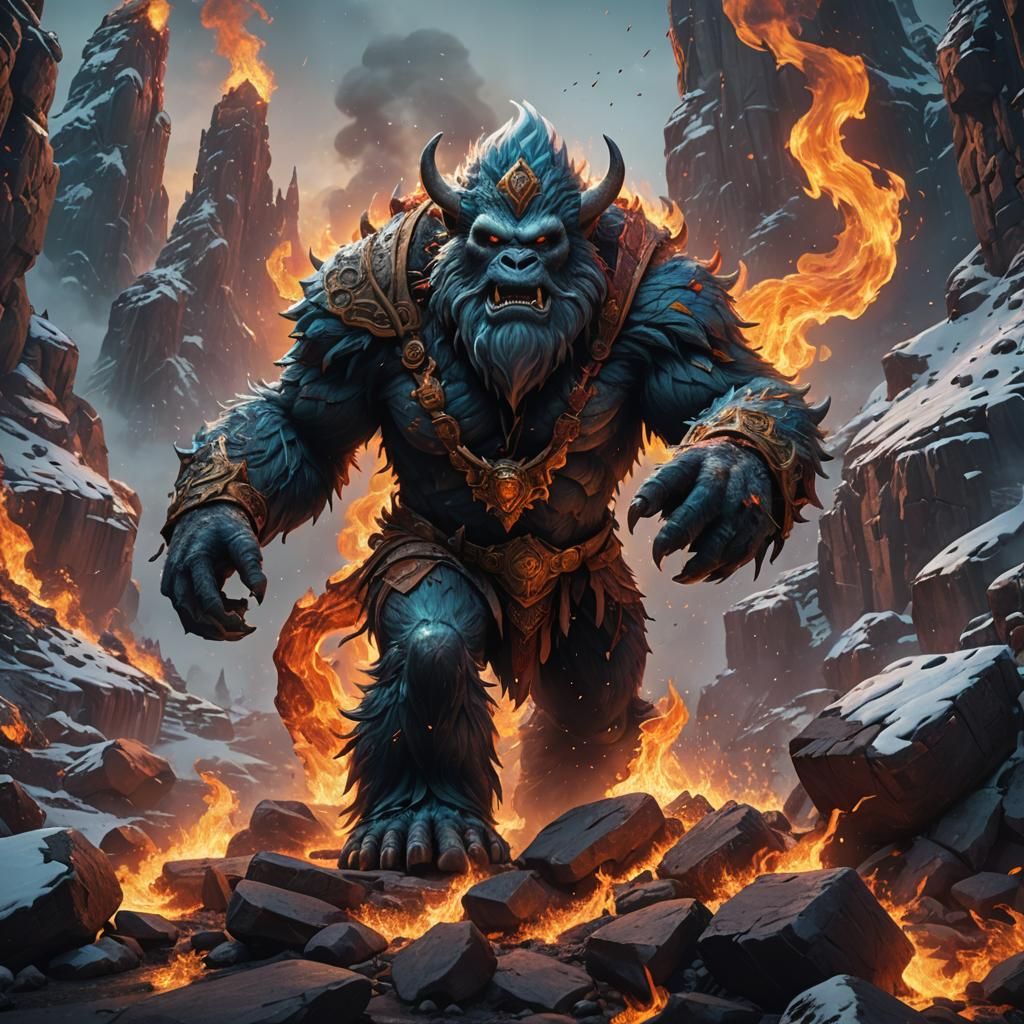 Fantastical Fusion: Alpha Yeti and Fire Concept Art