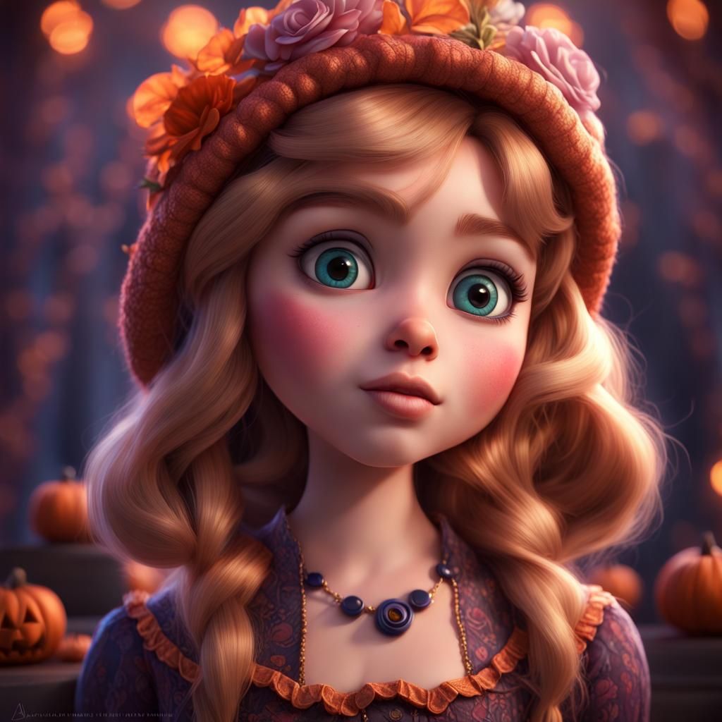 Cute Halloween Princess in Disney Pixar Style