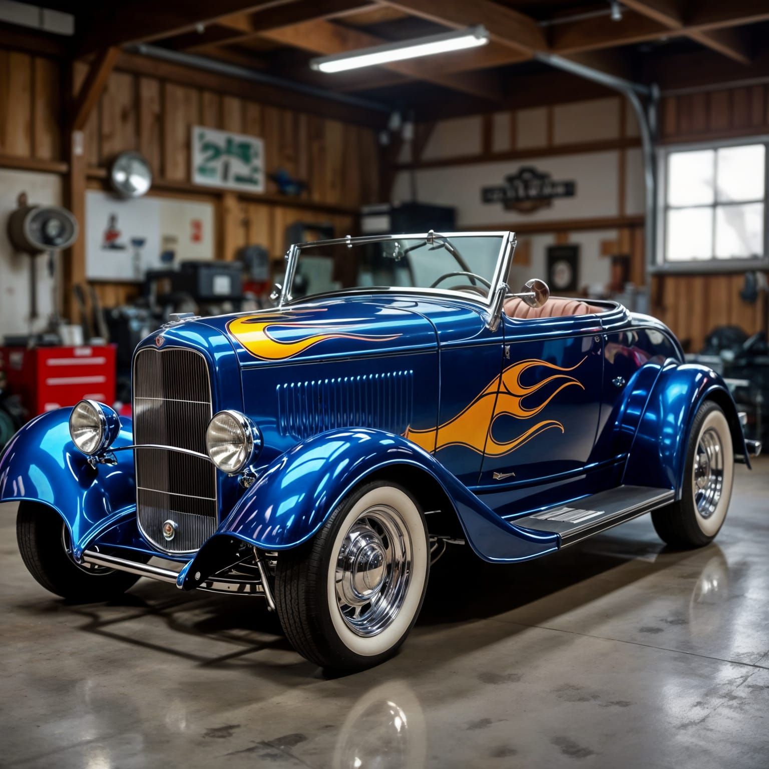 Metallic Blue Hot Rod Fender with Gold Pinstripes