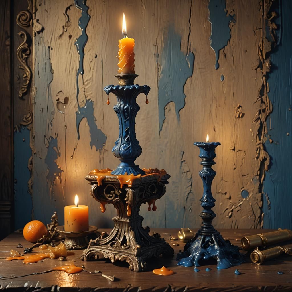 Ornate Candlestick with Dripping Wax: Dark Academia