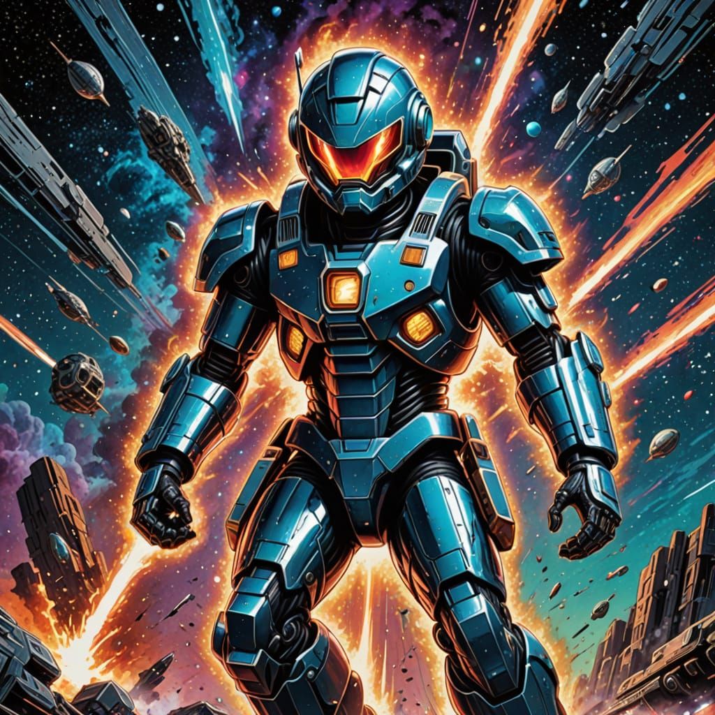 Retro Space Hero Android in Steampunk Jetpack