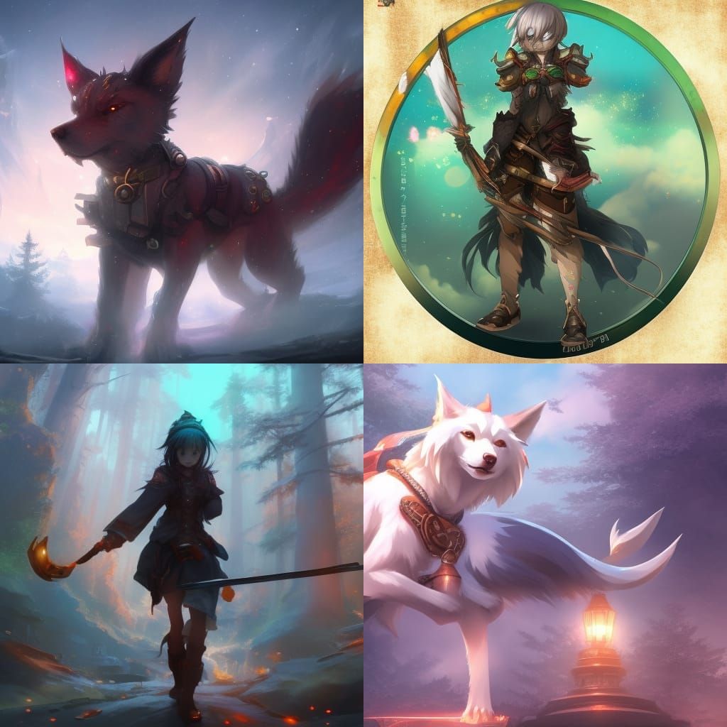 Fantasy Hachiko Concept Art in Orange and Teal