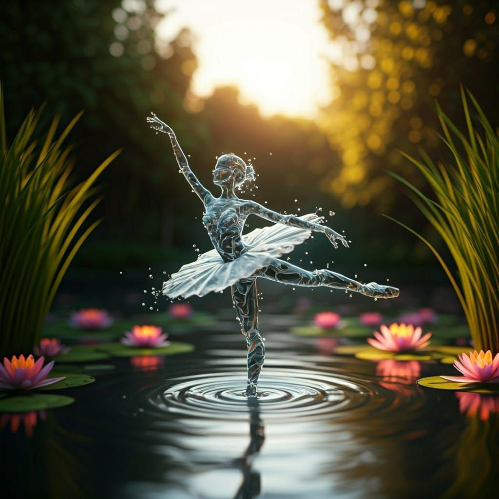 Ethereal Water Ballerina in Futuristic Dreamscape
