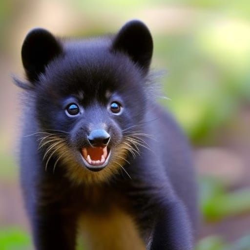 Cute Fluffy Wolverine Cub with Large Eyes