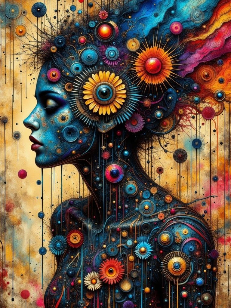 Colorful Gothic Woman in Abstract Ink Style