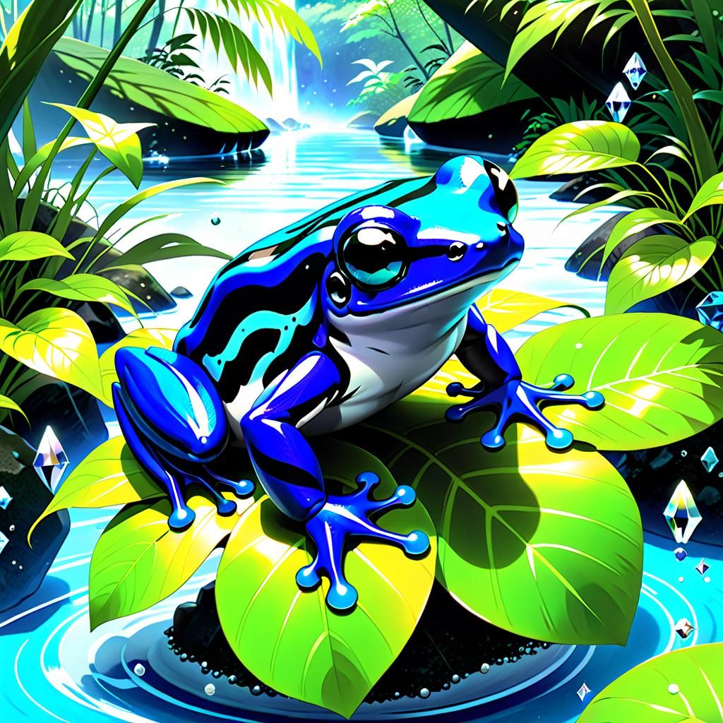 Cute Blue Poison Dart Frog in Anime Style