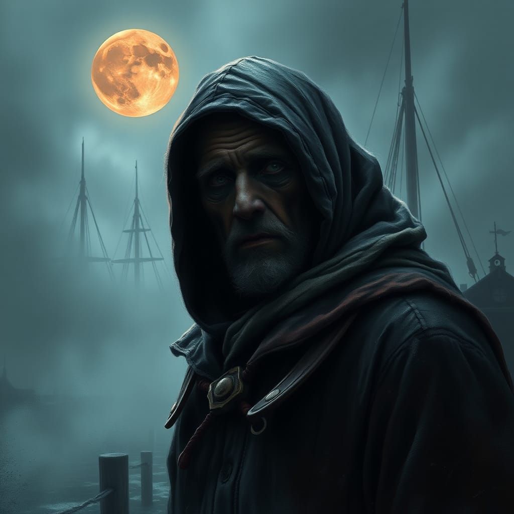 Eerie Sailor at the Docks in Goth Art Style