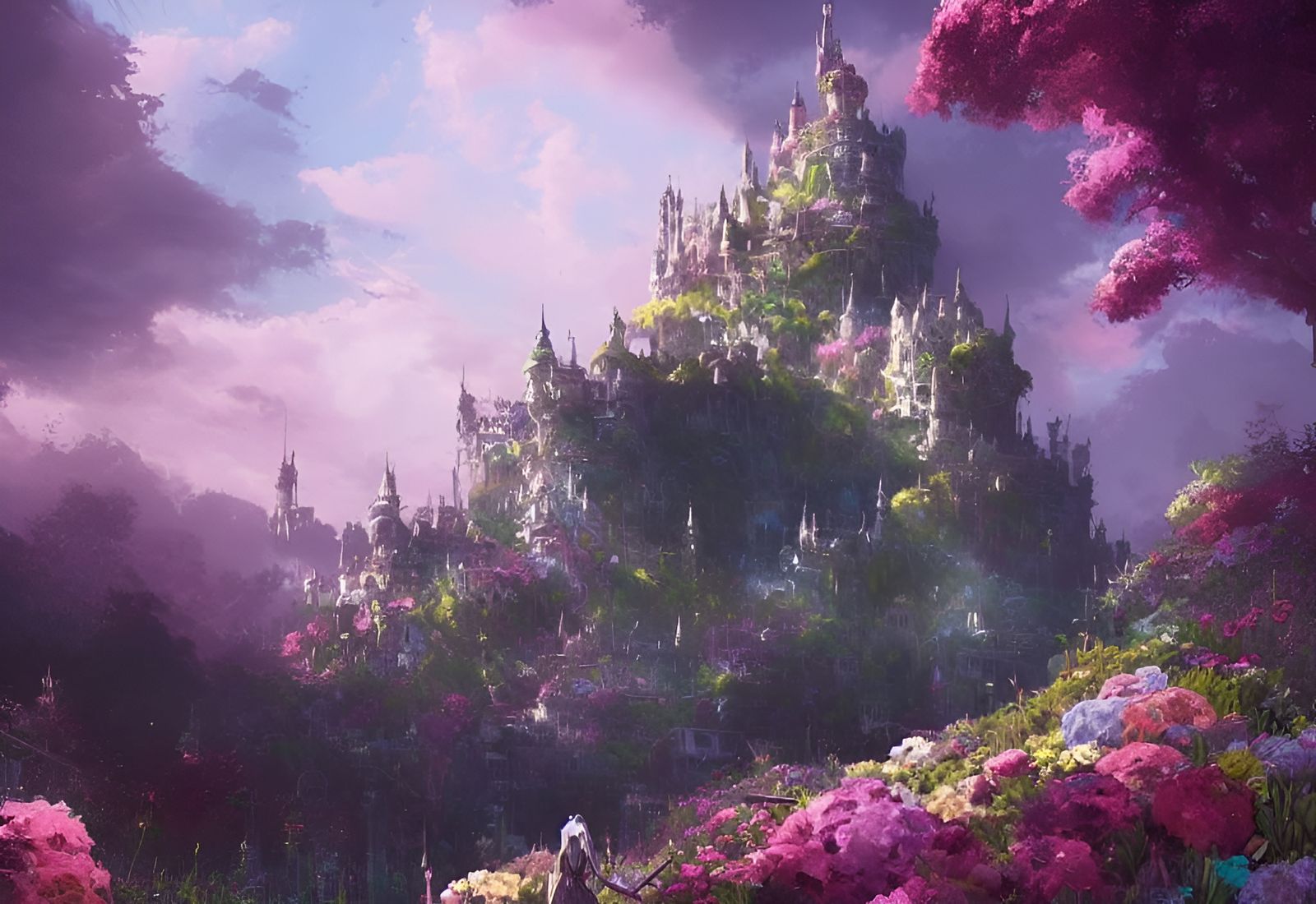 Epic Fantasy Landscape with Overgrown Castle