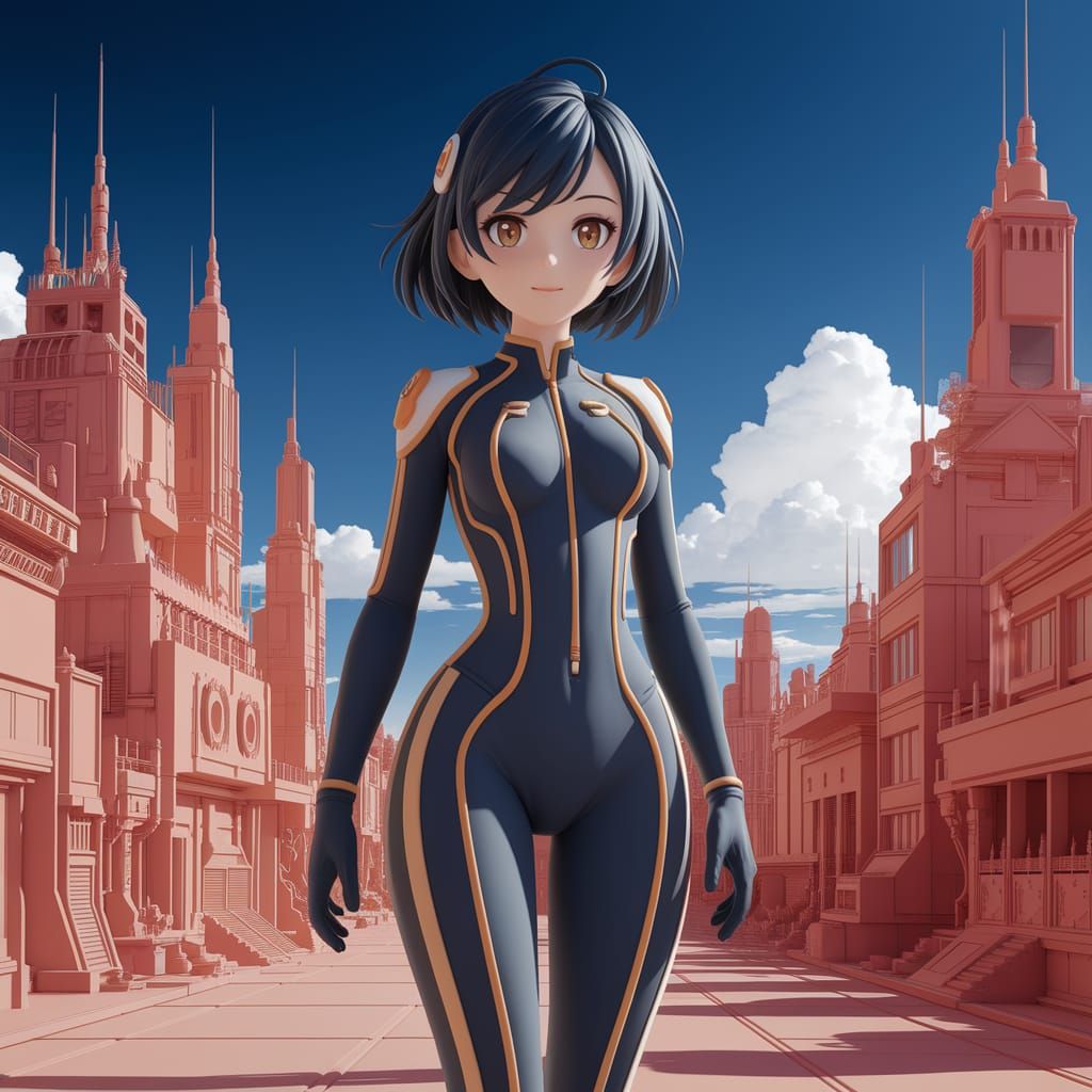 Anime Clay Woman in Futuristic City