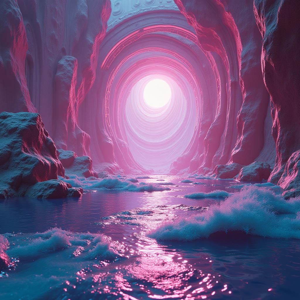 Psychedelic Digital Waveform in Dreamlike Landscape