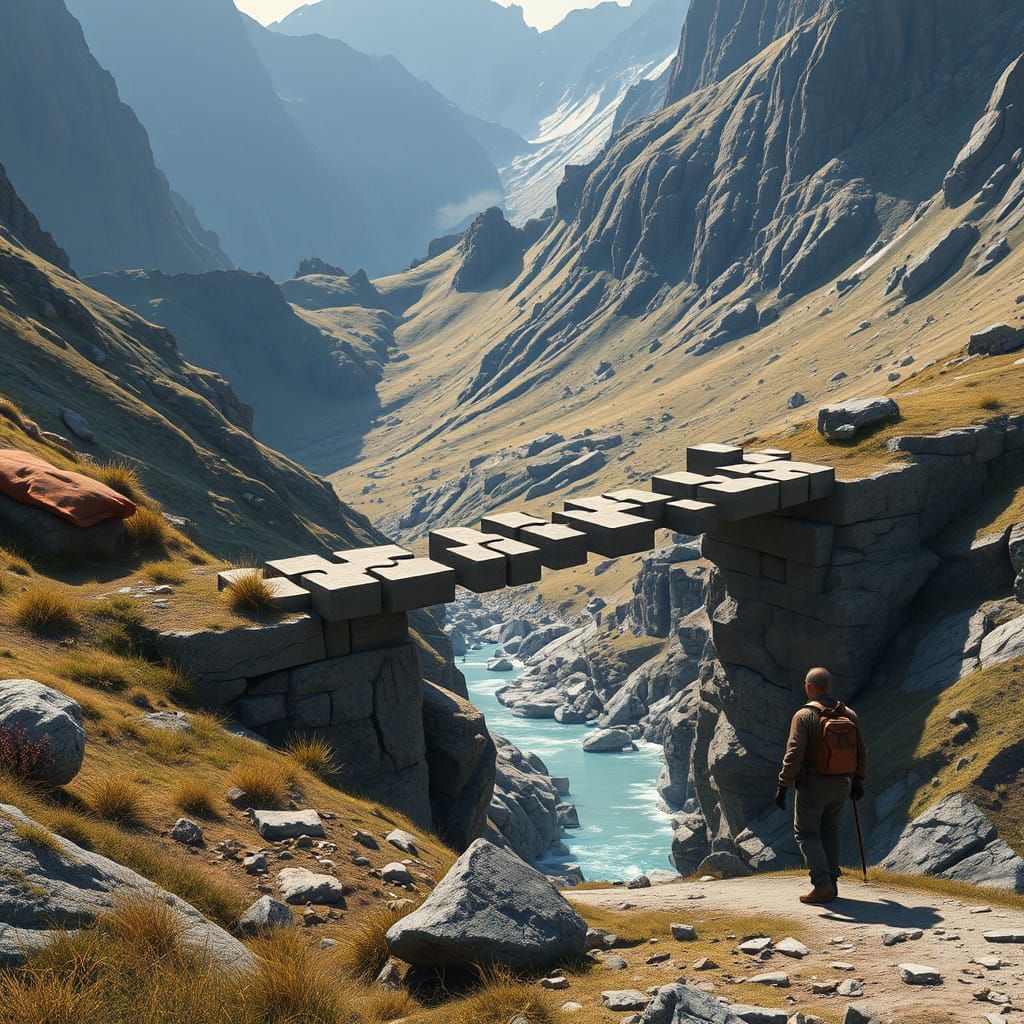 Hard Working Man Crosses Solitude Valley Puzzle Bridge