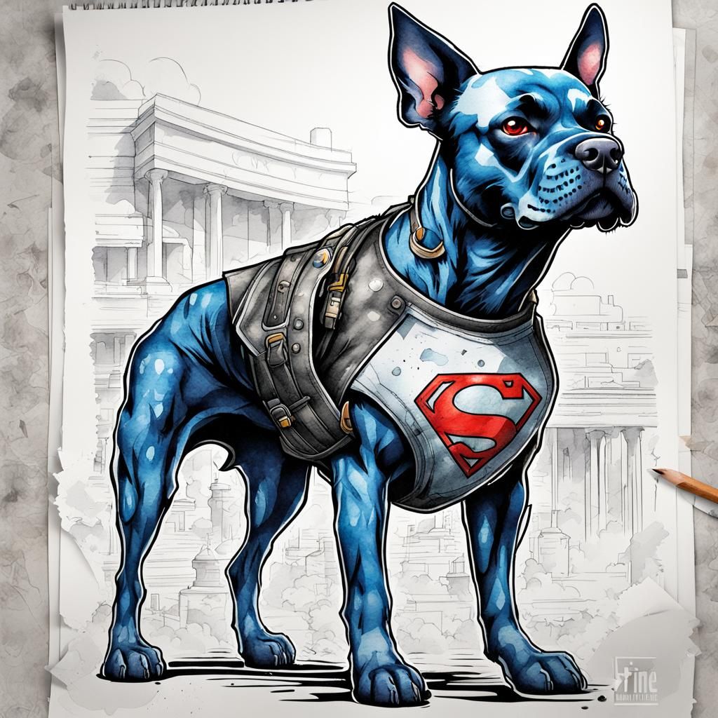 Cyberpunk Comic-Style Dog T-Shirt Stamp in Watercolor