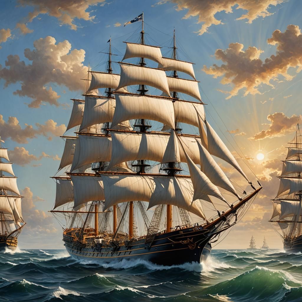 Majestic Tall Ship on Calm Sea as Maritime Painting