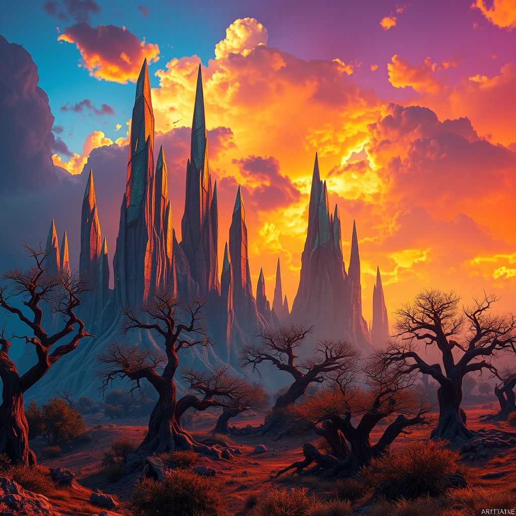 Surreal Crystal Landscape in Matte Painting Style