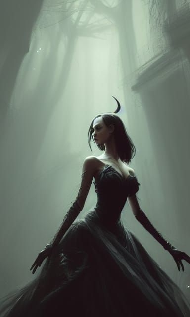 cute beautiful female demon in ball gown